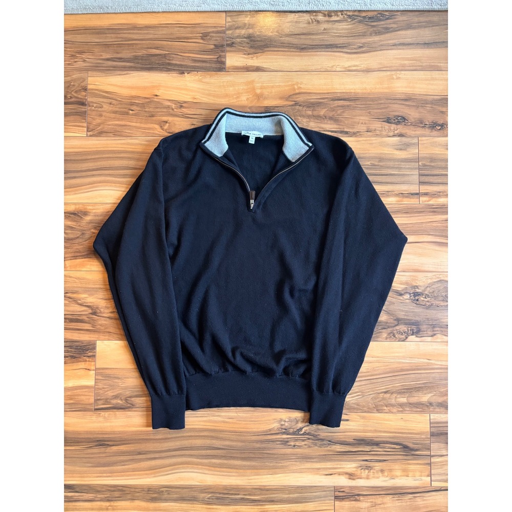 Peter Millar Mens XL Merino Wool Silk Blend Quarter Zip Sweater black Knit
